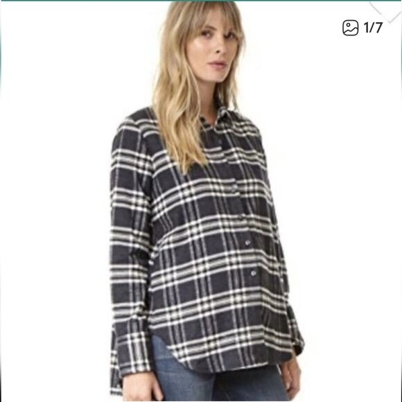 Hatch Tops - Hatch Black White Plaid Maternity Flannel Size 2 (8-10/M) Button Down Shirt Top